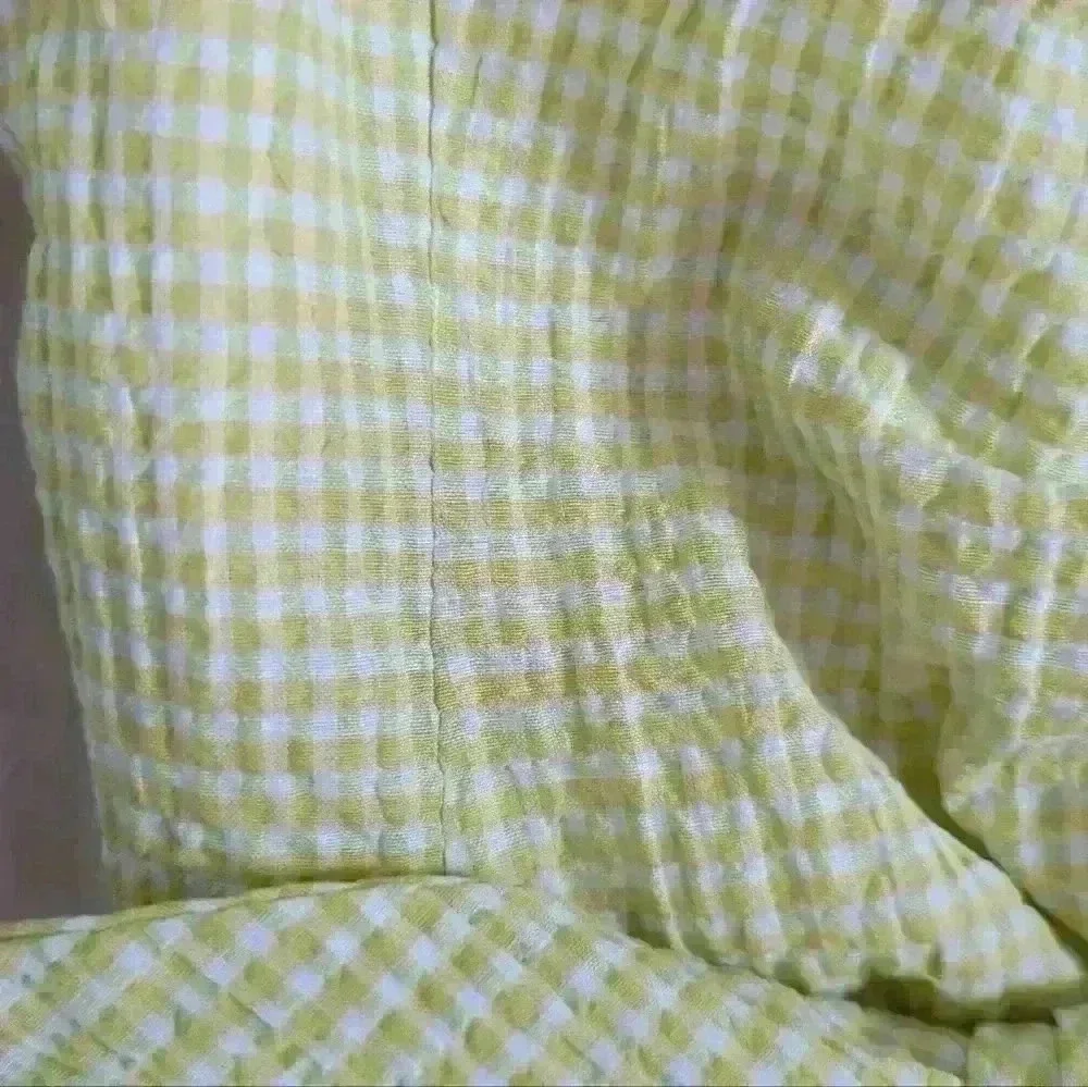 ZARA | Lime/Yellow Gingham Checkered Puff Sleeved  Crop Top - Picture 5 of 8